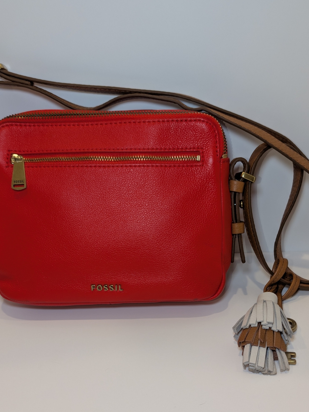 Fossil Red Leather Crossbody Bag